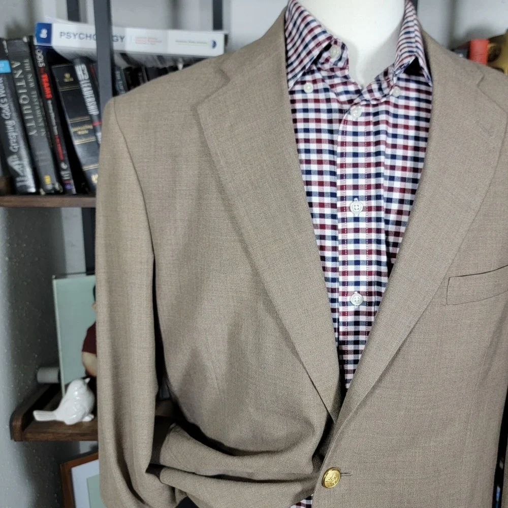 VTG Stafford Men's Sport Coat Blazer Two Button Brown Poly Wool Blend Size 44L‎